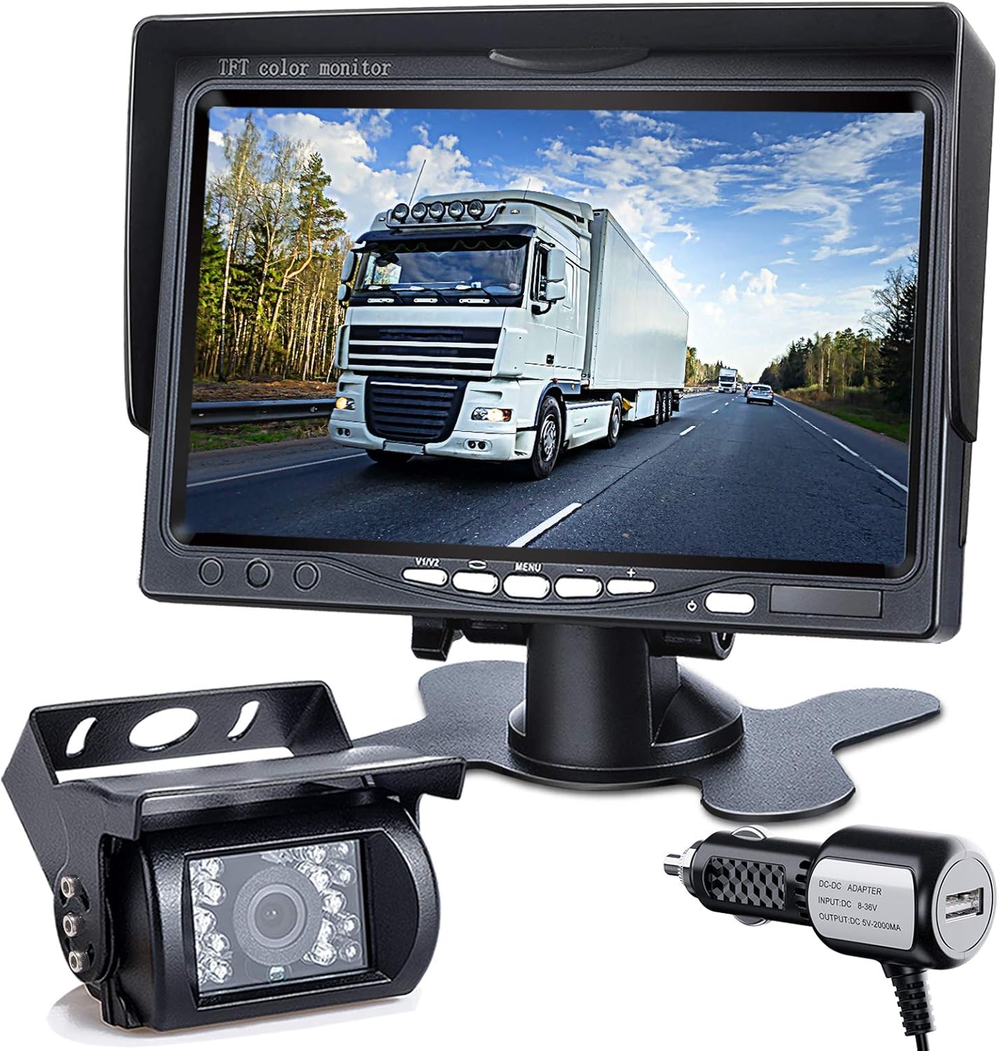 DVKNM Upgrade Dual Backup Camera Monitor Kit,7-inch LCD-HD,IP69 Waterproof Rearview Reversing Rear View Camera Monitor Truck/Trailer/Semi-Trailer/Box Truck/RV/Pickup Truck/— HD Transmission—(TZ102)