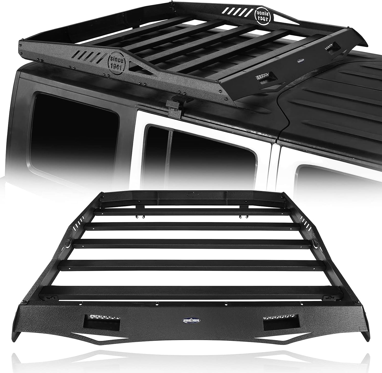 u-Box JK Wrangler Roof Rack Cargo Carrier Basket w/ Wind Deflector Compatible with Jeep Wrangler JKU Unlimited 07-18 w/ Hard-Tops