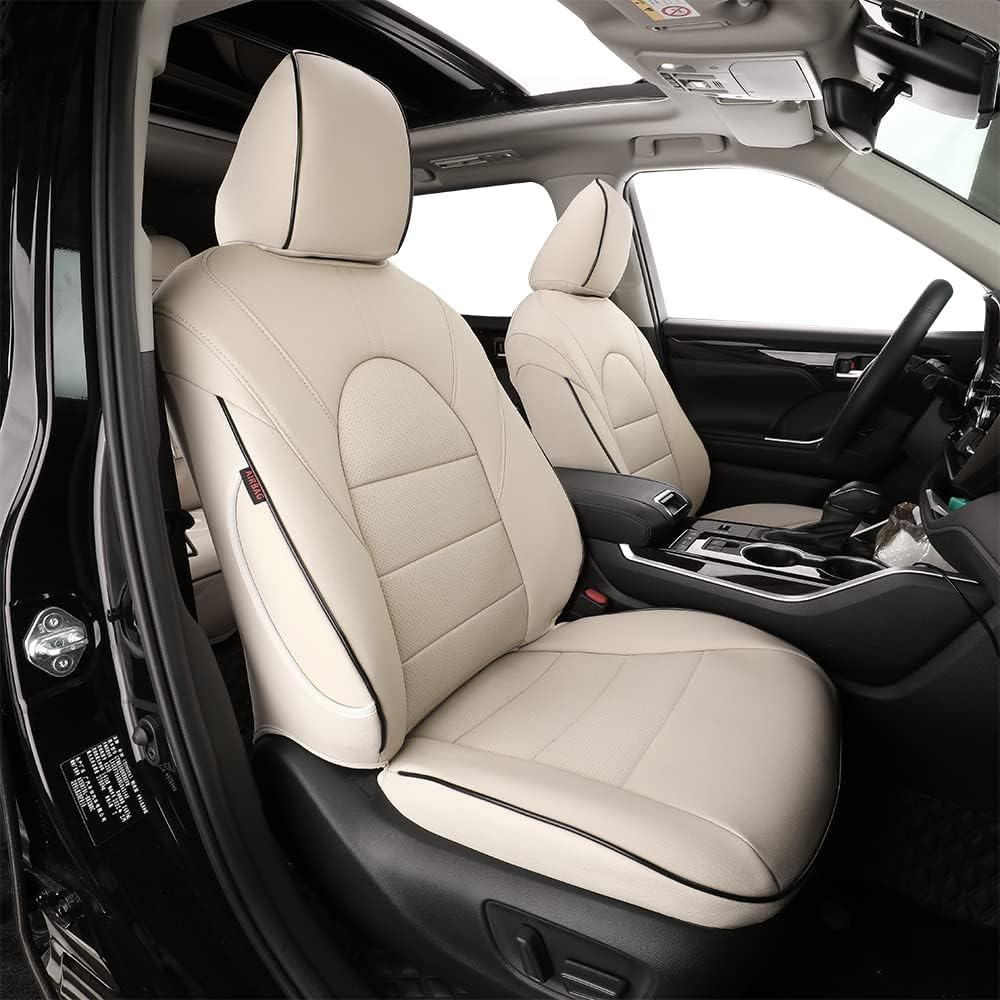 EKR Custom Fit Full Set Car Seat Covers for Select Toyota Highlander 2014 2015 2016 2017 2018 2019 -Three Rows, Second Row Captain Chair,Leatherette (Black)