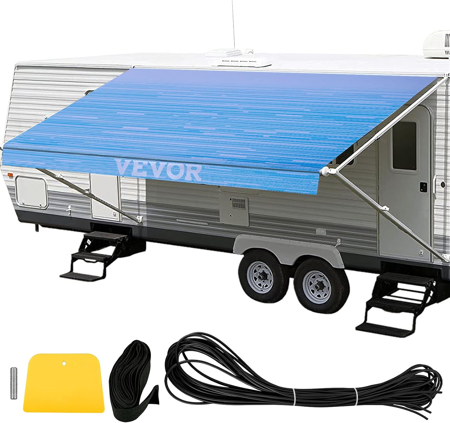 VEVOR RV Awning 15' Camper Awning Fabric, Trailer Awning Canopy Patio Camping Car Awning, Durable 15oz Vinyl Roller Tube for RV, Van, SUV, Patio Awning Replacement Ocean Blue Fade
