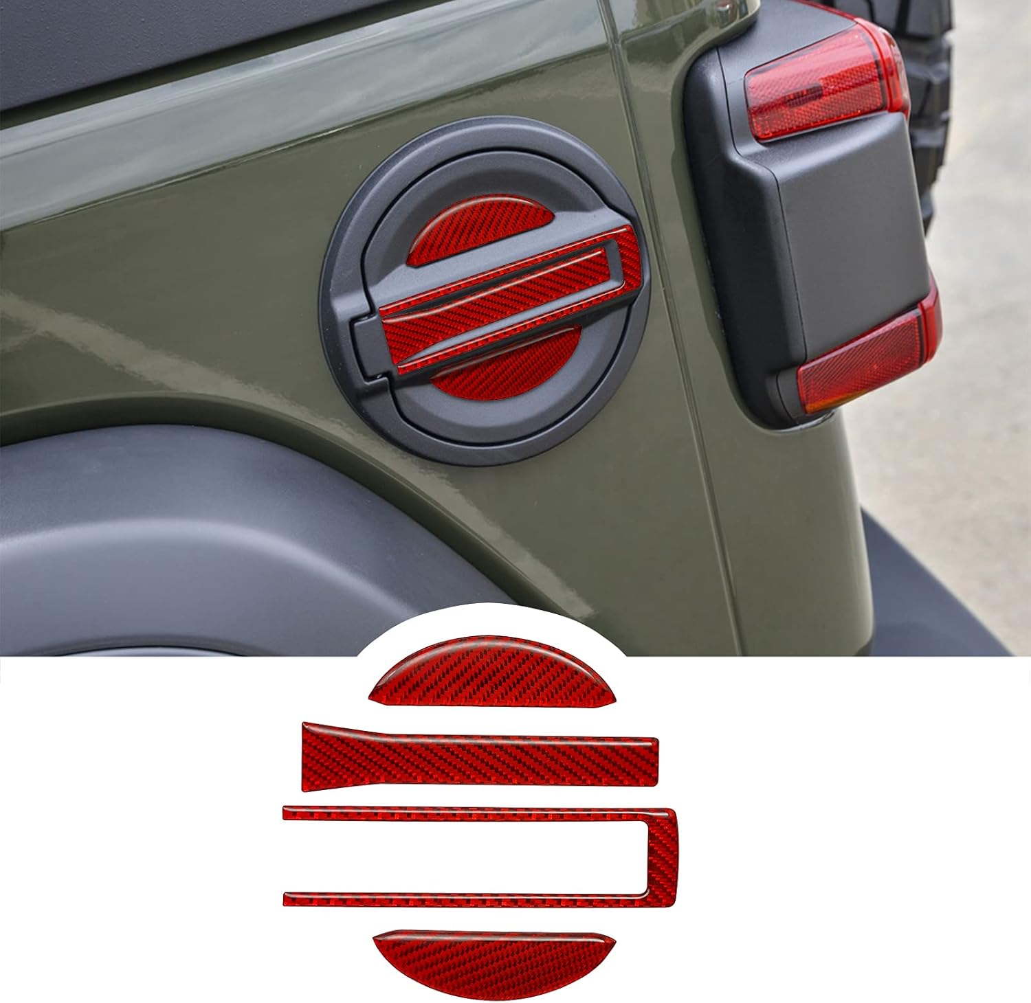 RUIANTE Compatible with Carbon Fiber Car Fuel Tank Cap Panel Cover Trim Sticker Decorate Accessories for Jeep Wrangler JL JLU 2018 2019 2020 2021 (4Pcs Red)