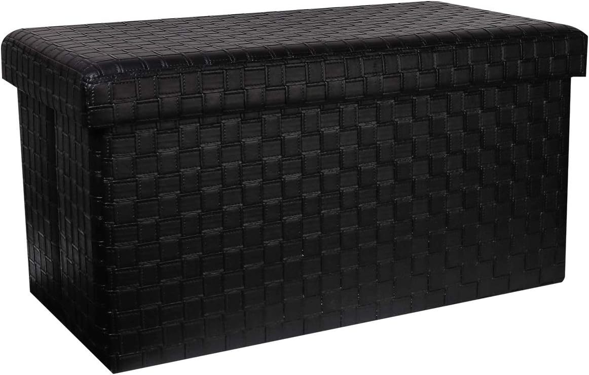 B FSOBEIIALEO Folding Storage Ottoman, Faux Leather Footrest Stool Long Bench Toy Box Chest, Brown 30