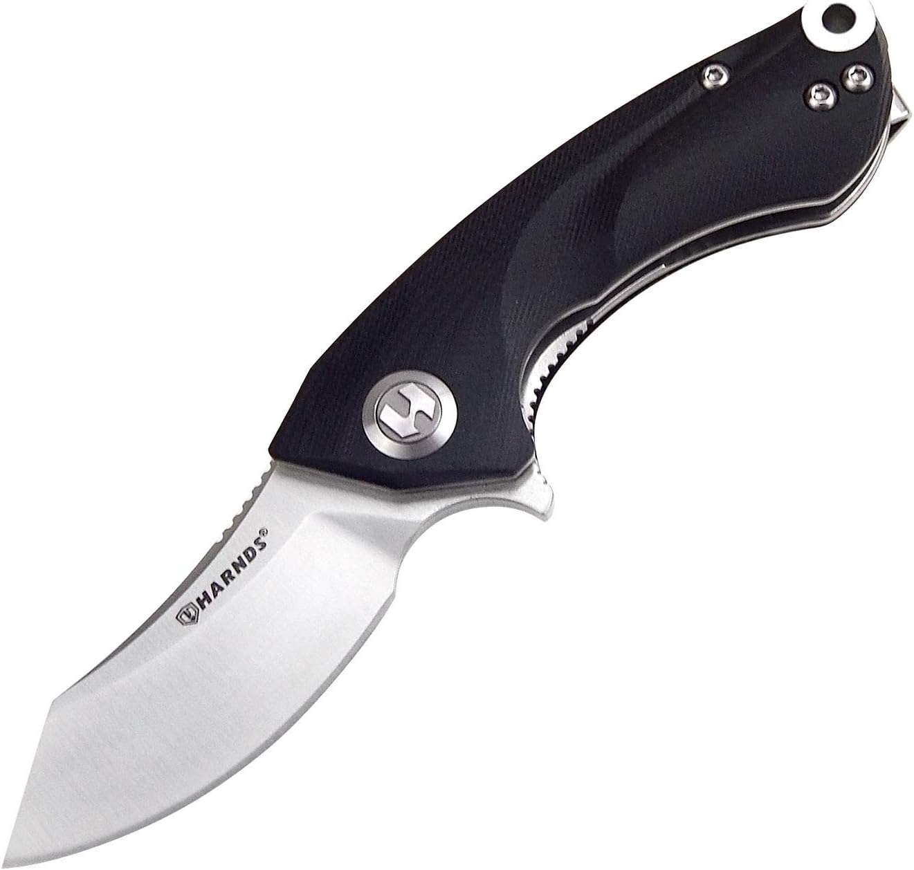 Harnds Ballet Folding Knife with Sandvik 14C28N Blade Camping Pocket Knife with Deep Carry Pocket Clip G10 Handle Flipper Open Liner Lock EDC (black)