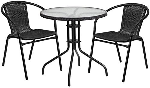 BOWERY HILL 2 Piece Round Patio Dining Set in Black