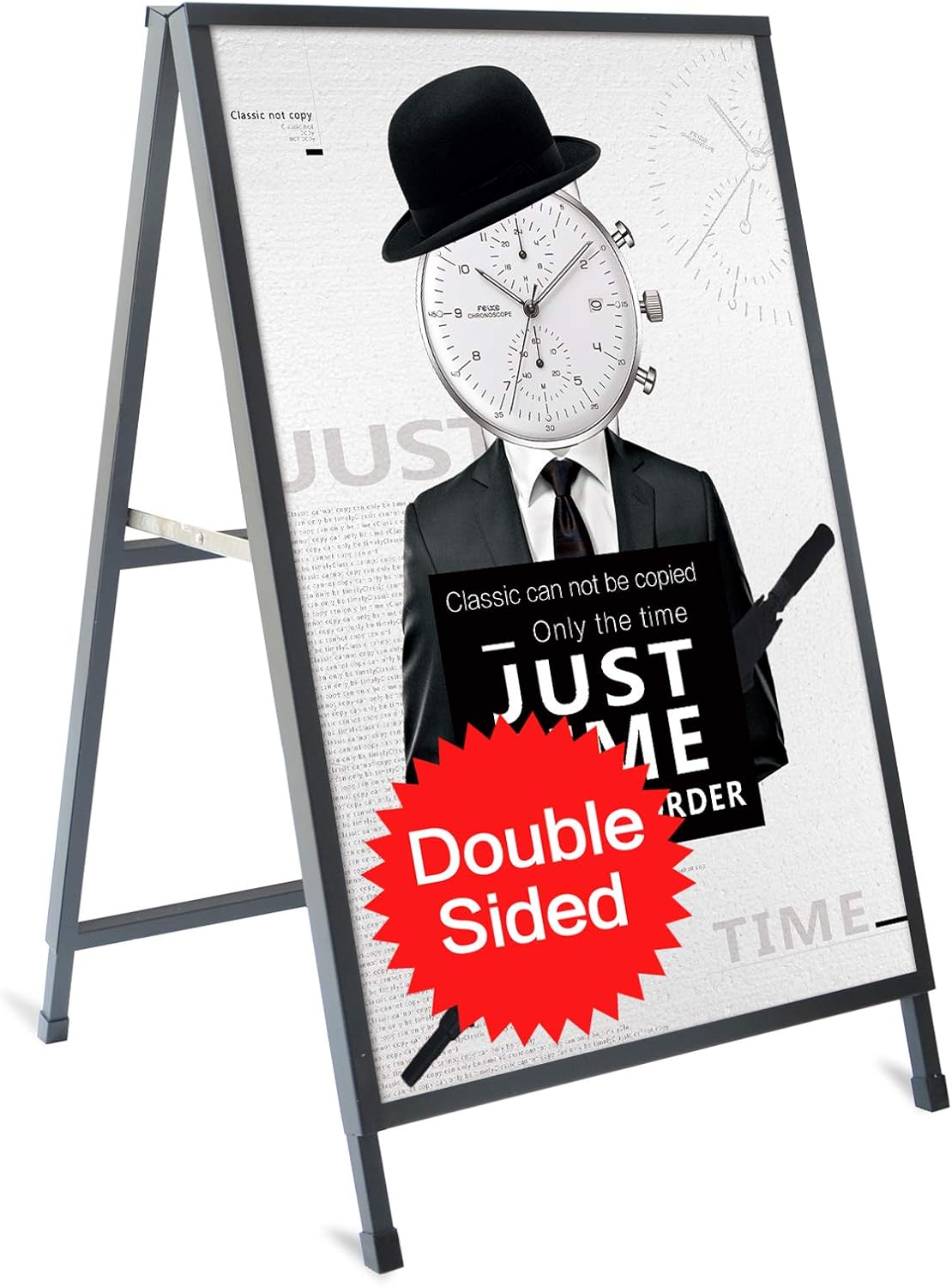 T-SIGN Heavy Duty Slide-in Folding A-Frame Sidewalk Sign 24 x 36 Inch Black Coated Steel Metal Double-Sided, 2 Corrugated Plastic Poster Boards
