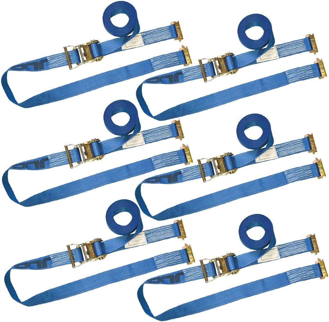 VULCAN Logistic Strap for E Track, Ratchet Style - 20 Foot, 6 Pack - Blue - 1,333 Pound Safe Working Load