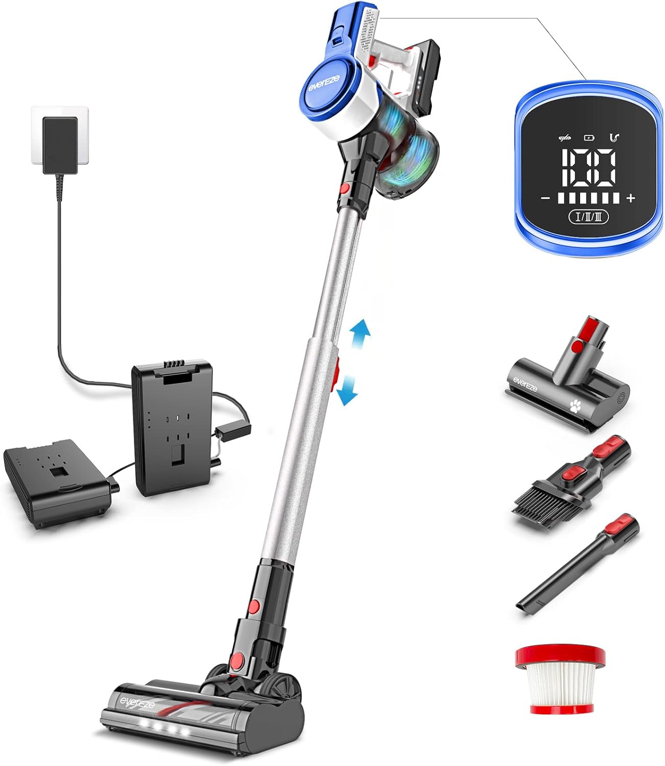 Evereze Cordless Vacuum Cleaner, Cordless Stick Vacuum with 250W 25kPa Powerful Suction 50Mins Runtime 4 in 1 Lightweight Cordless Vacuum, Rechargeable Handheld for Hard Floor Carpet & Pet Hair -V30