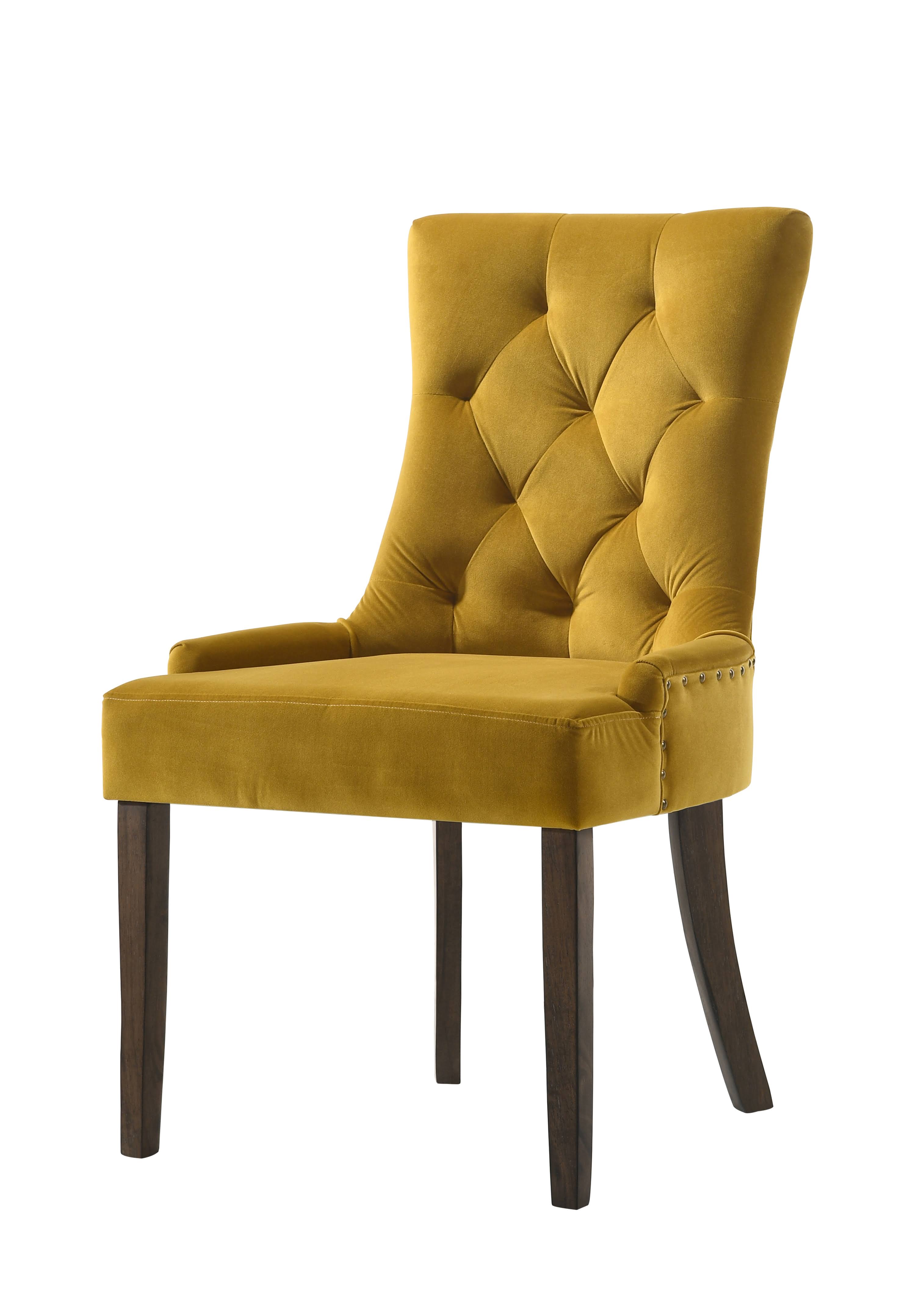 Acme Furniture Farren Side Chair, Yellow Velvet u0026 Espresso Finish