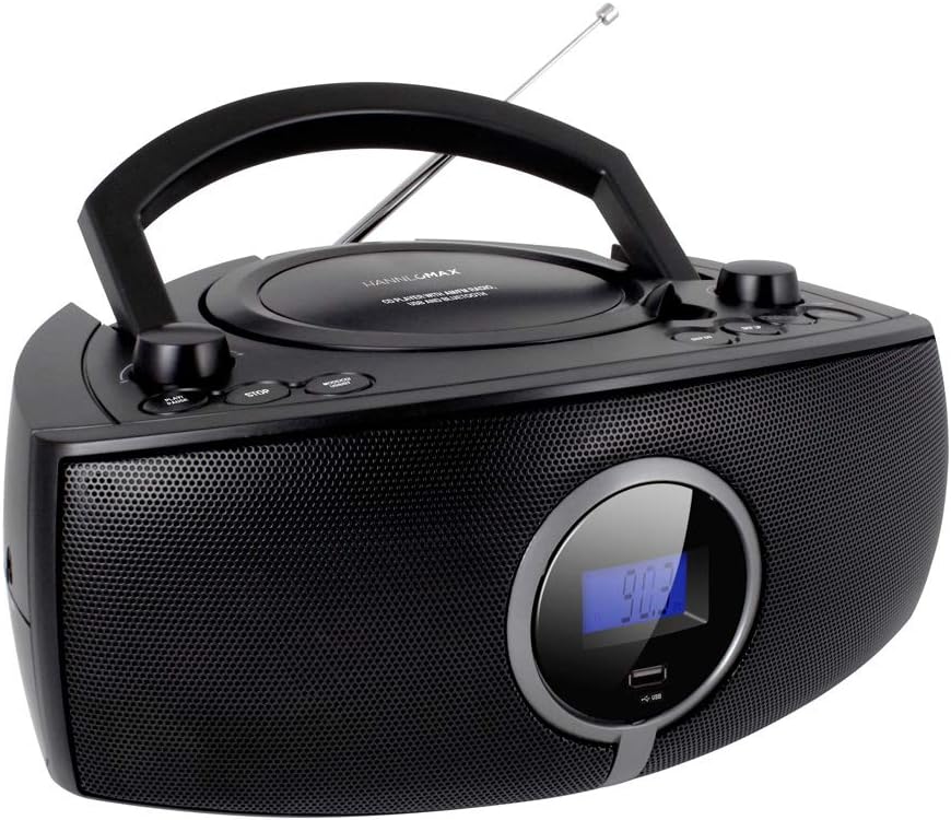 HANNLOMAX HX-316CD CD/MP3 Boombox, AM/FM Radio, Digital Radio Frequency Display, Bluetooth, USB Port for MP3 Playback, LCD Display, Aux-in , AC/DC Power Source (Black)