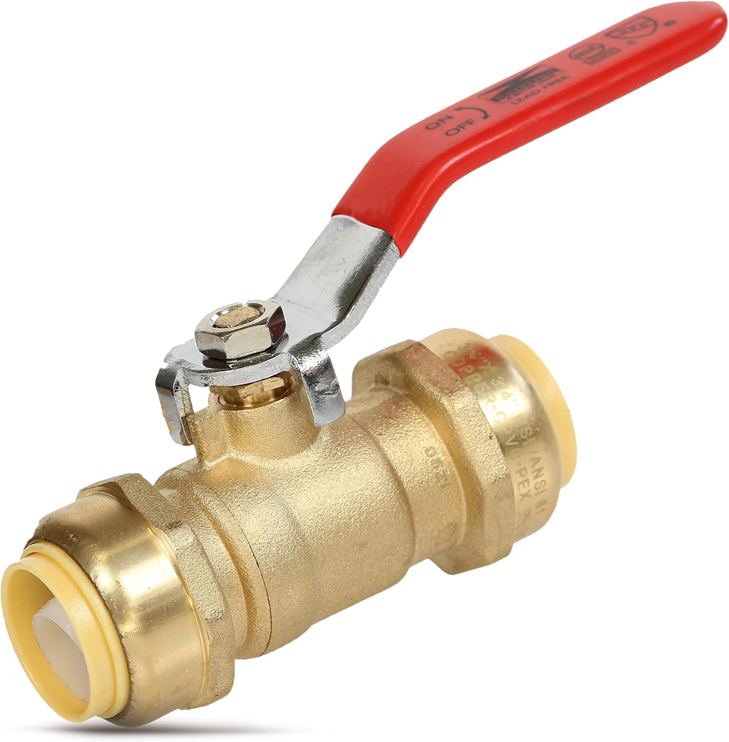 Revalved Push Ball Valve, Lead-Free Brass Water Shut Off Valve, Push-To-Connect Heavy Duty Female Push Valve, Plumbing Brass Fitting Compatible With COPPER, PEX, CPVC, HDPE & PE-RT Pipes, 5 pack, 1