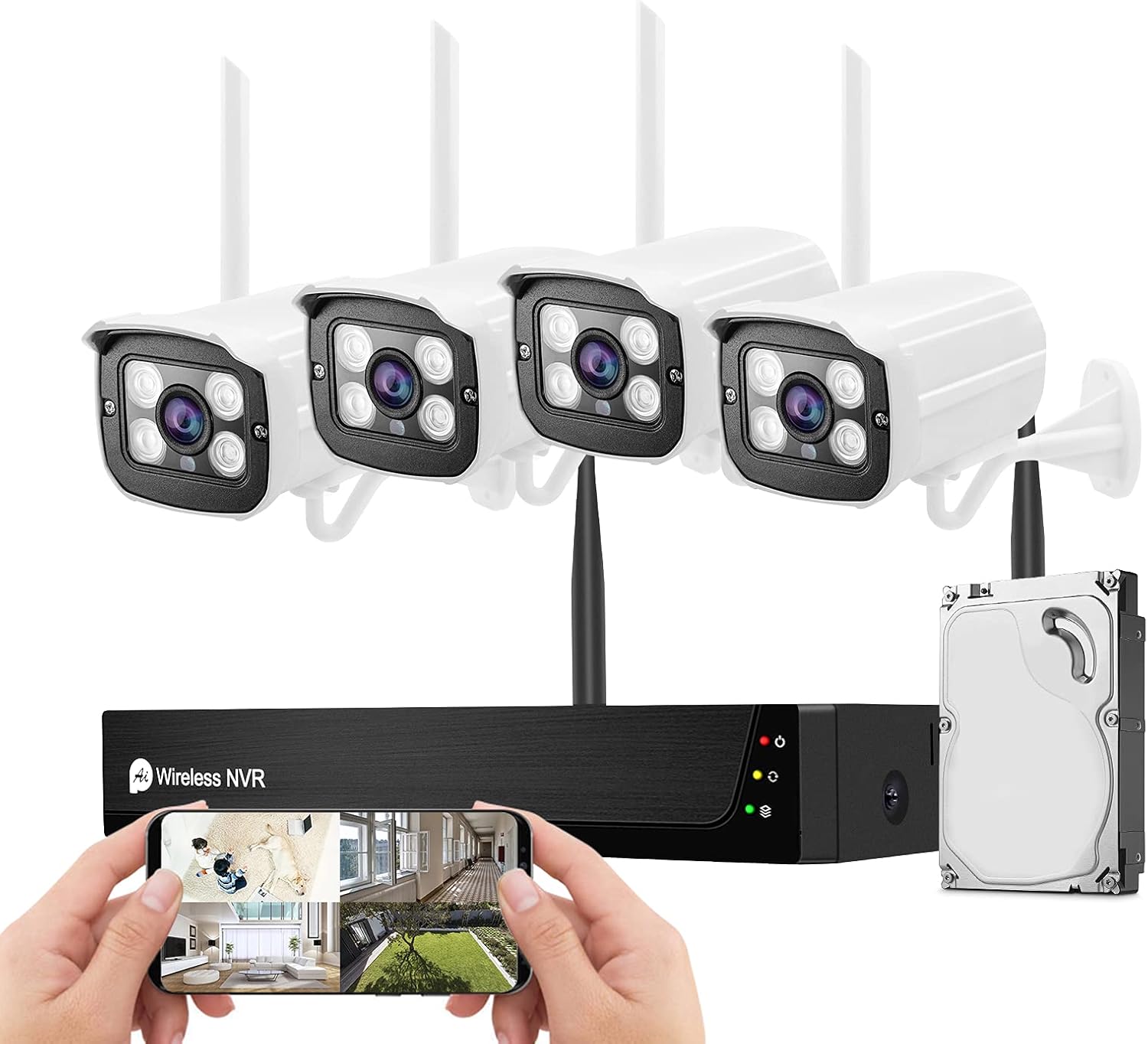 Wireless Security Camera System with 1TB Hard Drive,1080P 8CH NVR 4Pcs WiFi IP Surveillance Camera for Outdoor Indoor Home/Waterproof/Night Vision/Motion Alert/Remote Access