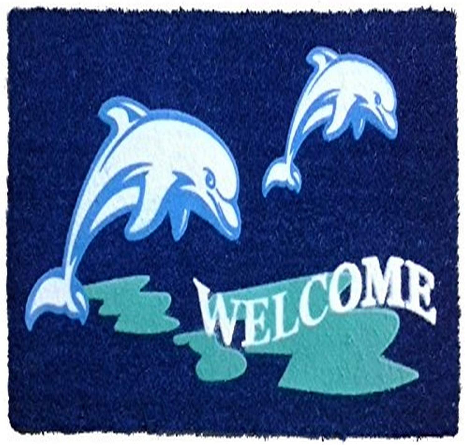 Imports Decor Crab's Beach Vinyl Backed Coir Doormat with Flocked Pattern, 30 x 18 x 1/2