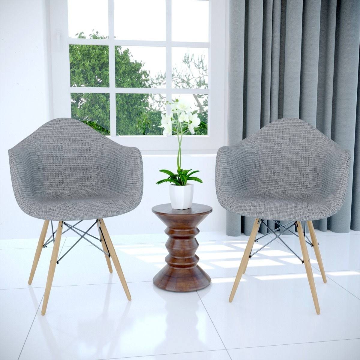 LeisureMod Willow Grey Fabric Accent Chair w/ Wooden Legs (Set of 2)