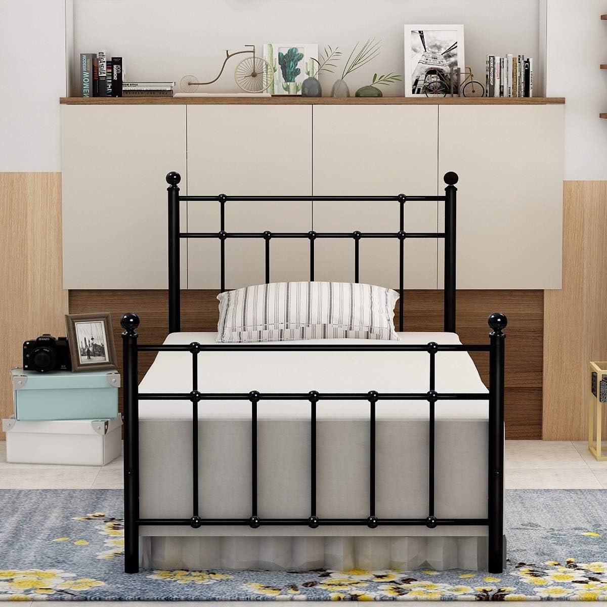 Metal Bed Frame Foundation with Headboard and Footboard Sturdy/ No Squeaky Premium Heavy Duty Steel Slabs (Queen, Black)