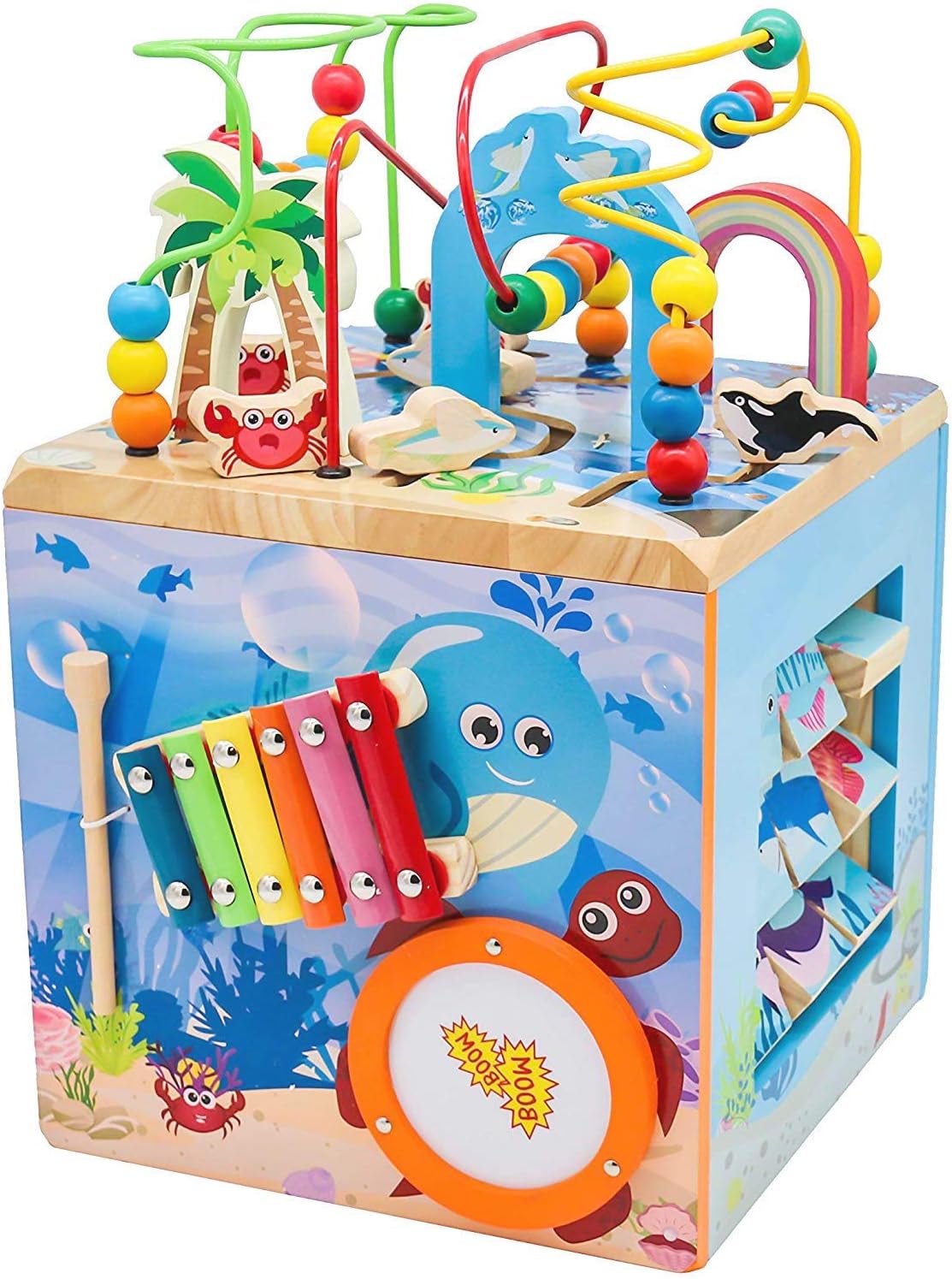 Under The Sea Adventures, Deluxe Activity Wooden Maze Cube - Perfect for Kids Play, Musical Activity, and Toddlers Early Developmental Skills