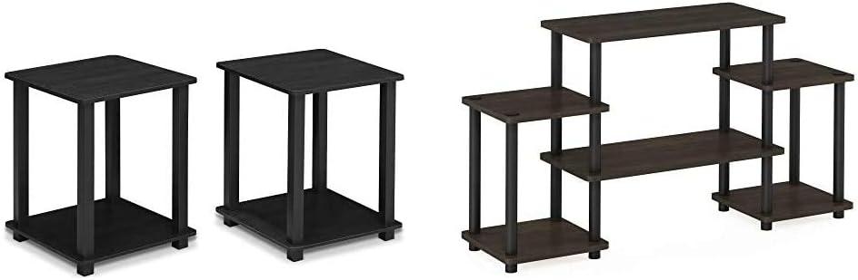 FURINNO Simplistic End Table, French Oak Grey/Black & Turn-S-Tube TV Entertainment Center, French Oak Grey