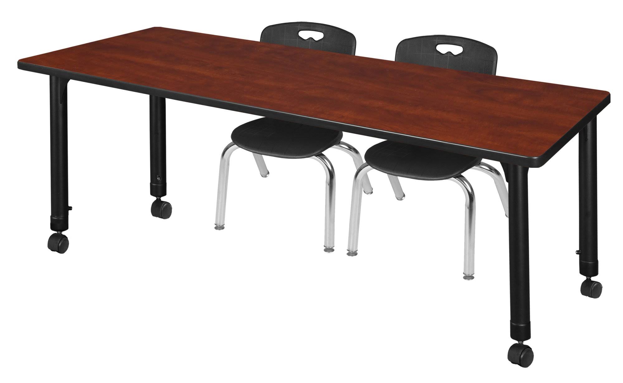 Kee 60x22 x 30x22 Height Adjustable Mobile Classroom Table - Cherry u0026 2 Andy 12-in Stack Chairs- Black