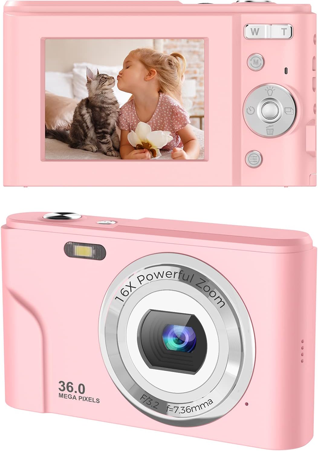 TOBERTO HD Digital Camera, 1080P Vlogging LCD Mini Camera with 16X Zoom 36MP Digital Point and Shoot Camera Video Camera, for Kids Students Beginners Beauty Face Pack of 2