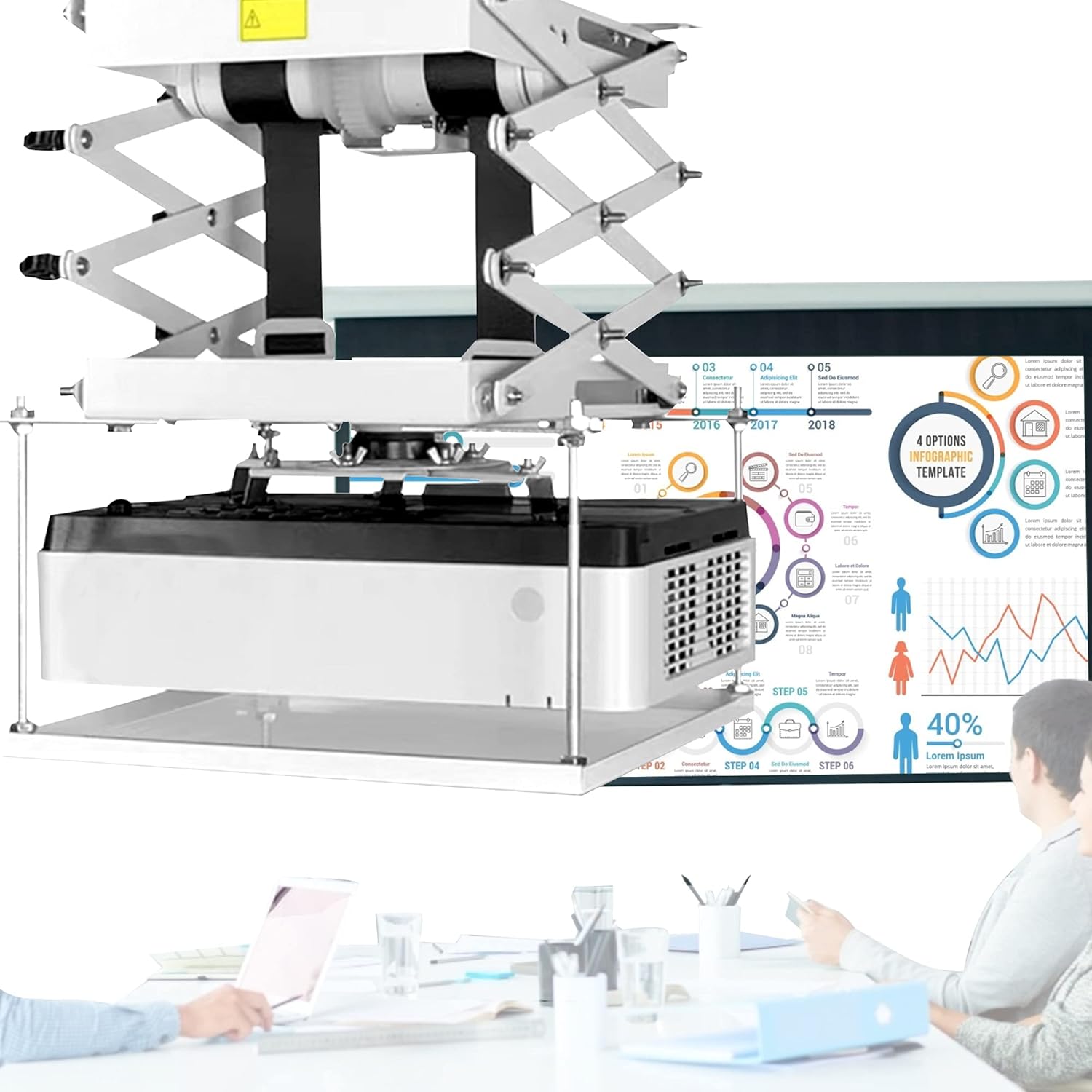 Frifreego Motorized Projector Lift 70cm/27.56inches Ceiling Hidden Type Projector Mount Electric Projector Cross Bracket Projector Hanger with Remote Control for Office Meeting Room Home Cinema