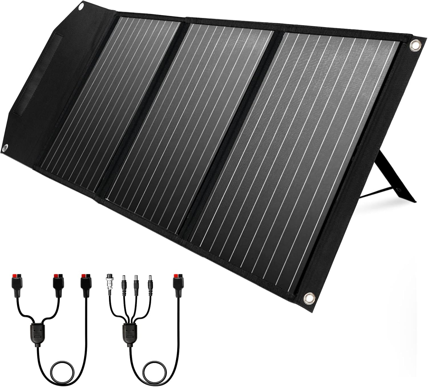 ROCKPALS 60W Foldable Solar Panel with ETFE Technology, Parallel Cable, USB-C, Kickstand Portable Solar Panel Compatible with Jackery/Flashfish/Other Power Station