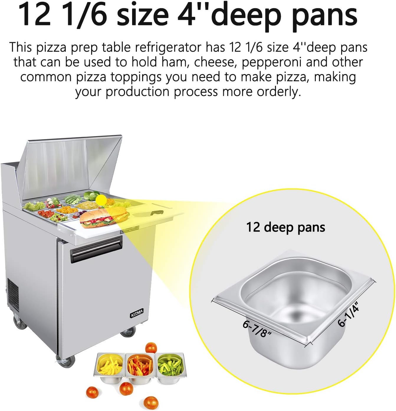 Commercial Mega Top Sandwich Salad Prep Table Refrigerator 28 Inch Single Stainless Steel Door, 12 Pan Capacity 7.15 Cu.Ft