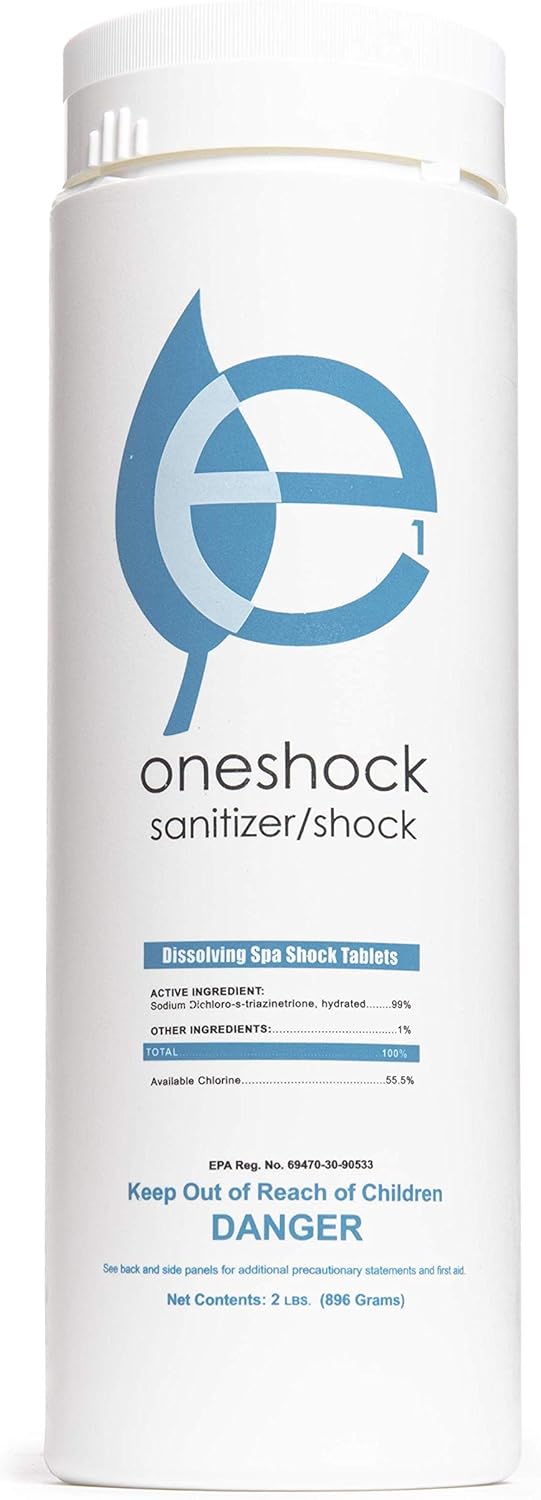 ecoone | OneShock Spa & Swimming Pool Tablets | Self-Dissolving, Pre-Measured Chlorine Shock & Sanitizer Combo | Clean, Clear & Bacteria Free Water | Swim-Safe Enzymes | Pool Maintenance | 64 Tabs Pack of 2