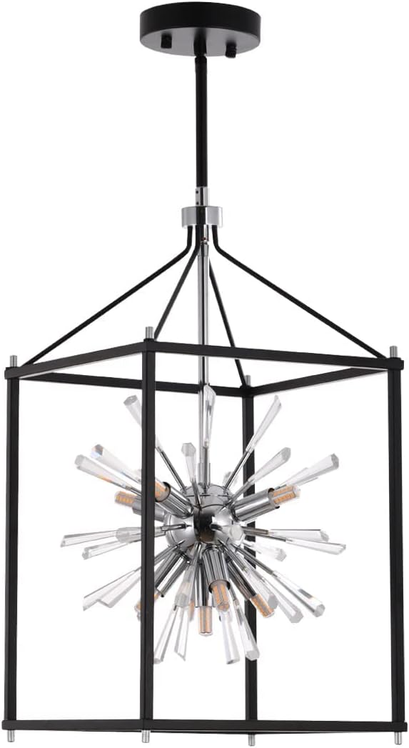 10-Light Black Sputnik Chandelier, Adjustable Modern Ceiling Haning Light Semi Flush Mount Pendant Light Fixture for Dining Room Kitchen Island Living Room Bedroom, Classic Black
