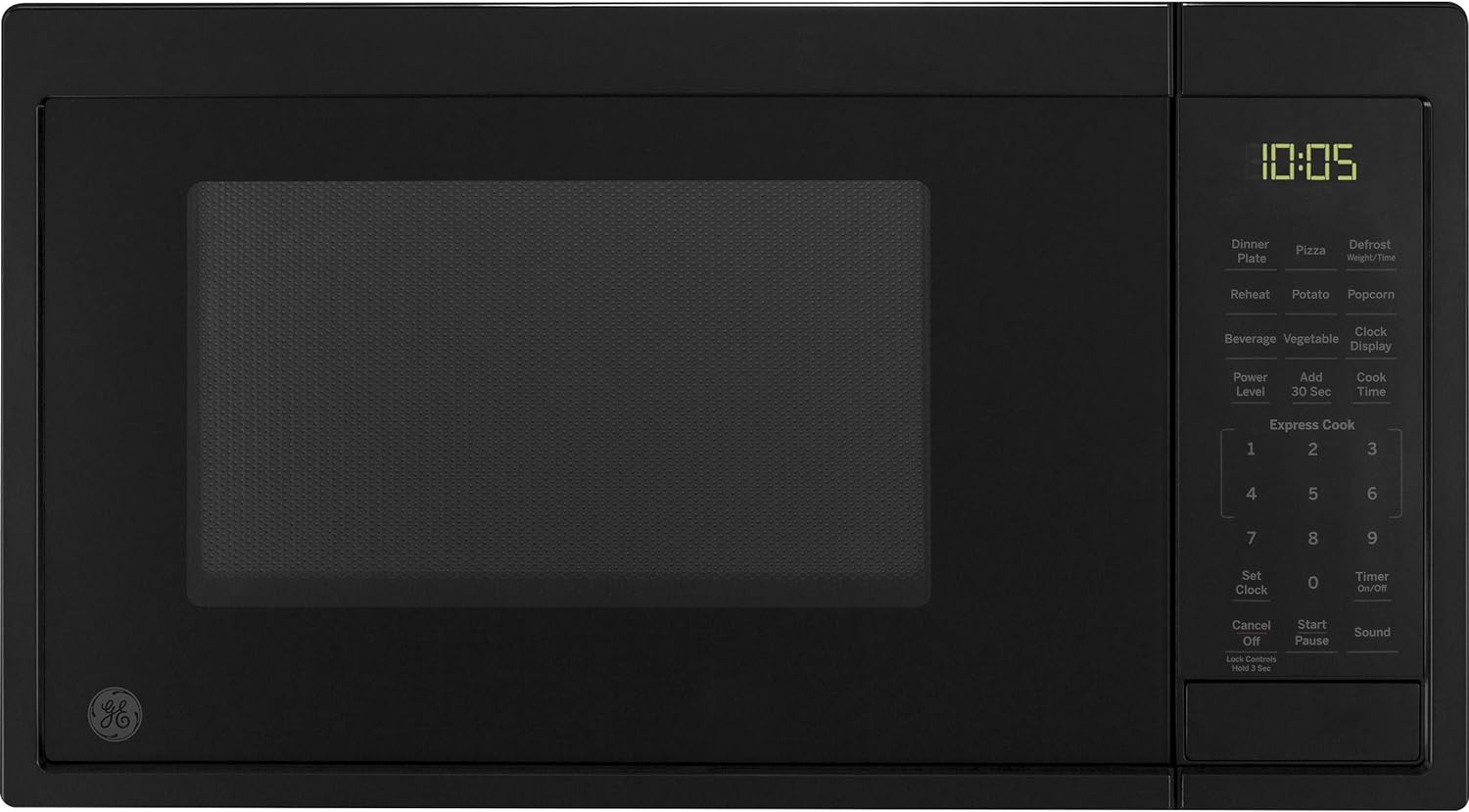 GE JES1095BMTS Microwave Oven | 0.9 Cubic Feet Capacity, 900 Watts | Kitchen Essentials for the Countertop or Dorm Room Cu Ft, Black Stainless Steel