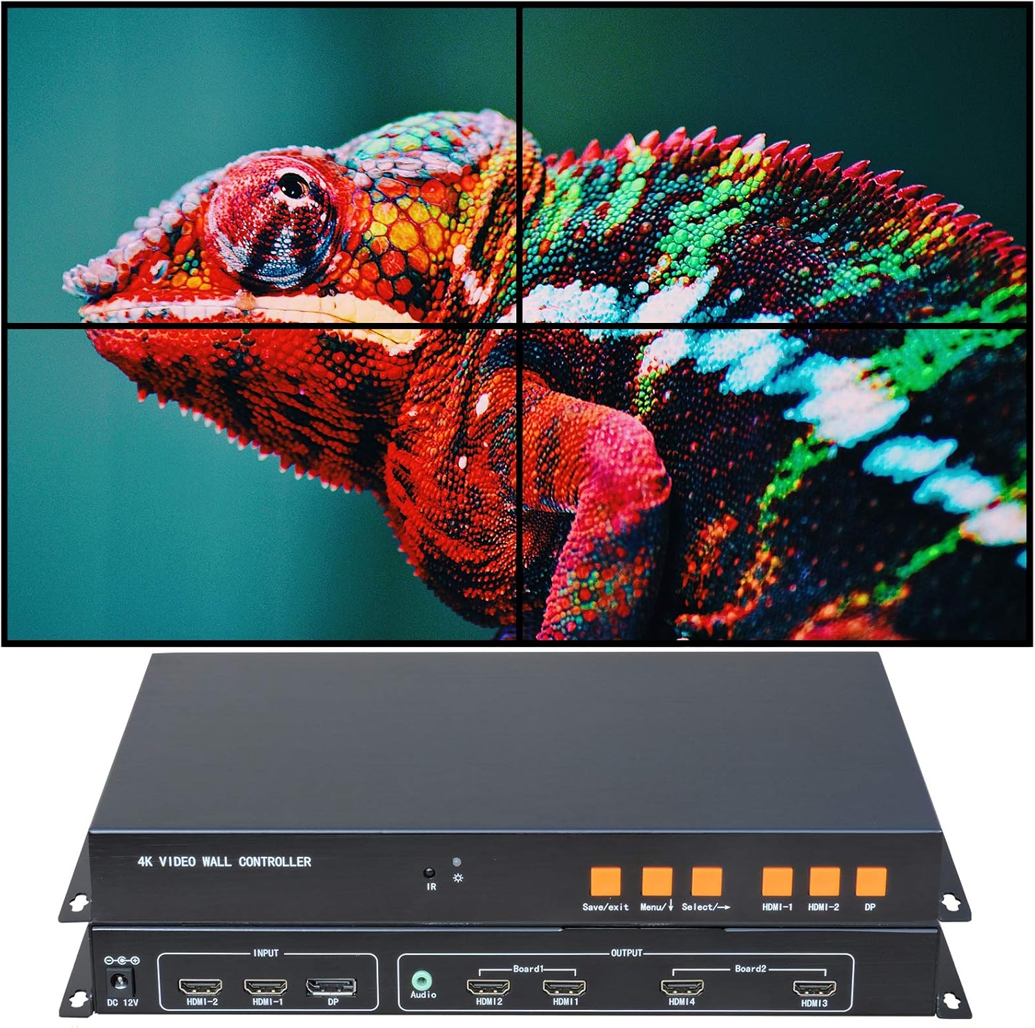 DEFACE Video Wall Controller 4K 3840x2160@60Hz HDMI 2.0, HDMI 1.4 DP1.2 Inputs with HDMI Outputs for 4 TV Splicing, Support 2x2,2x1,1x2,1x3,1x4 Display and 180 Degree Rotate
