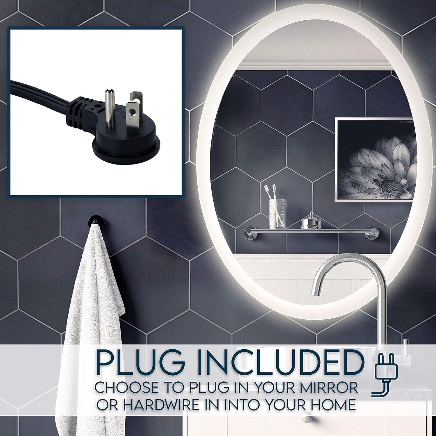 Lakkh 32 x 24 Inch Oval LED Bathroom Mirror - Wall Mounted Vanity Smart Mirror with Lights, Backlit, Anti-Fog & Dimmable with Color Touch Sensor, Waterproof, Easy Installation with Included Wall Plug