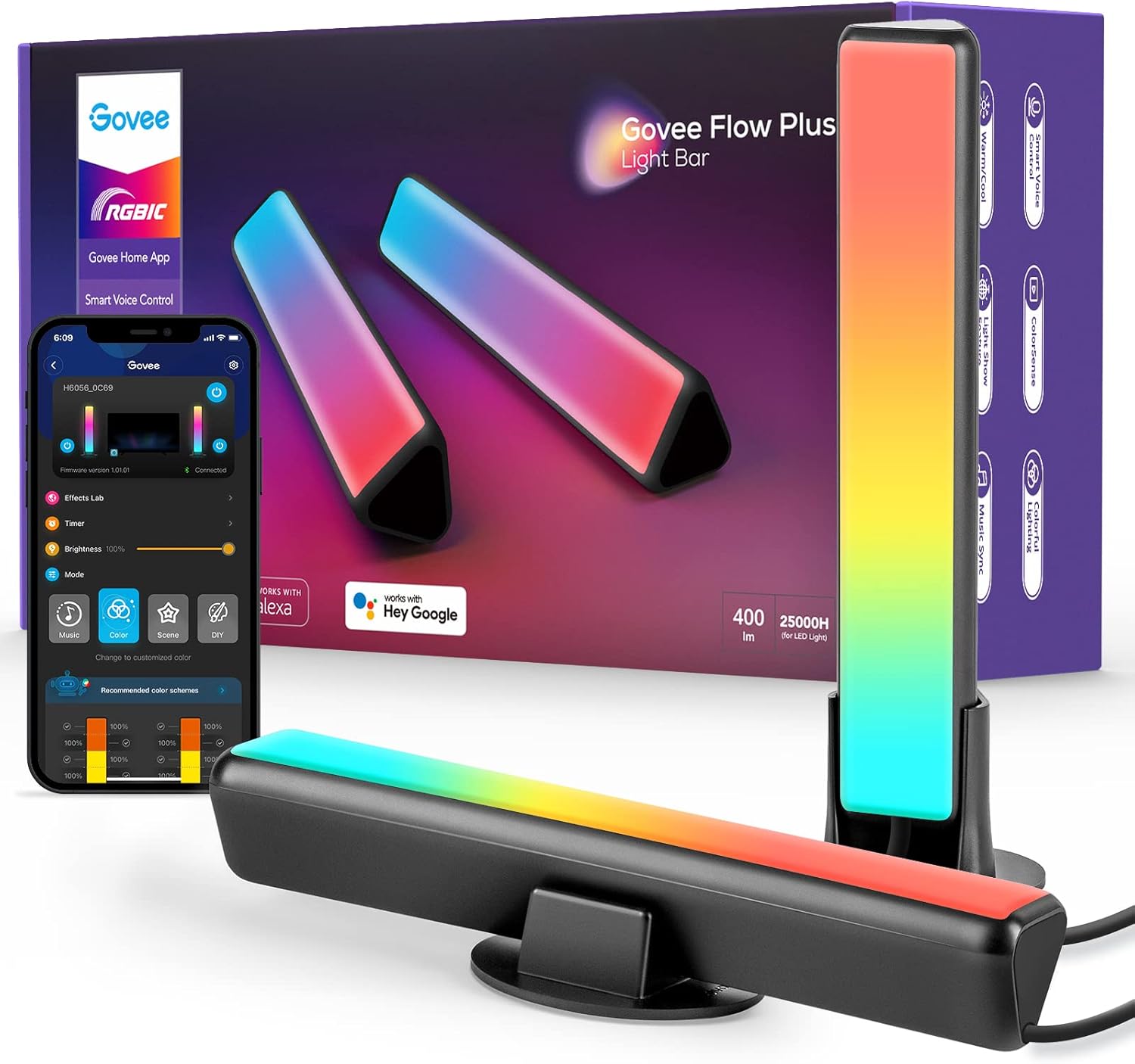 Govee Flow Plus Smart LED Light Bars, Work with Alexa and Google Assistant, Gaming Lights, RGBICWW WiFi TV Backlights with Scene Modes and Music Modes for Gaming, Pictures, PC, TV, Room Decoration