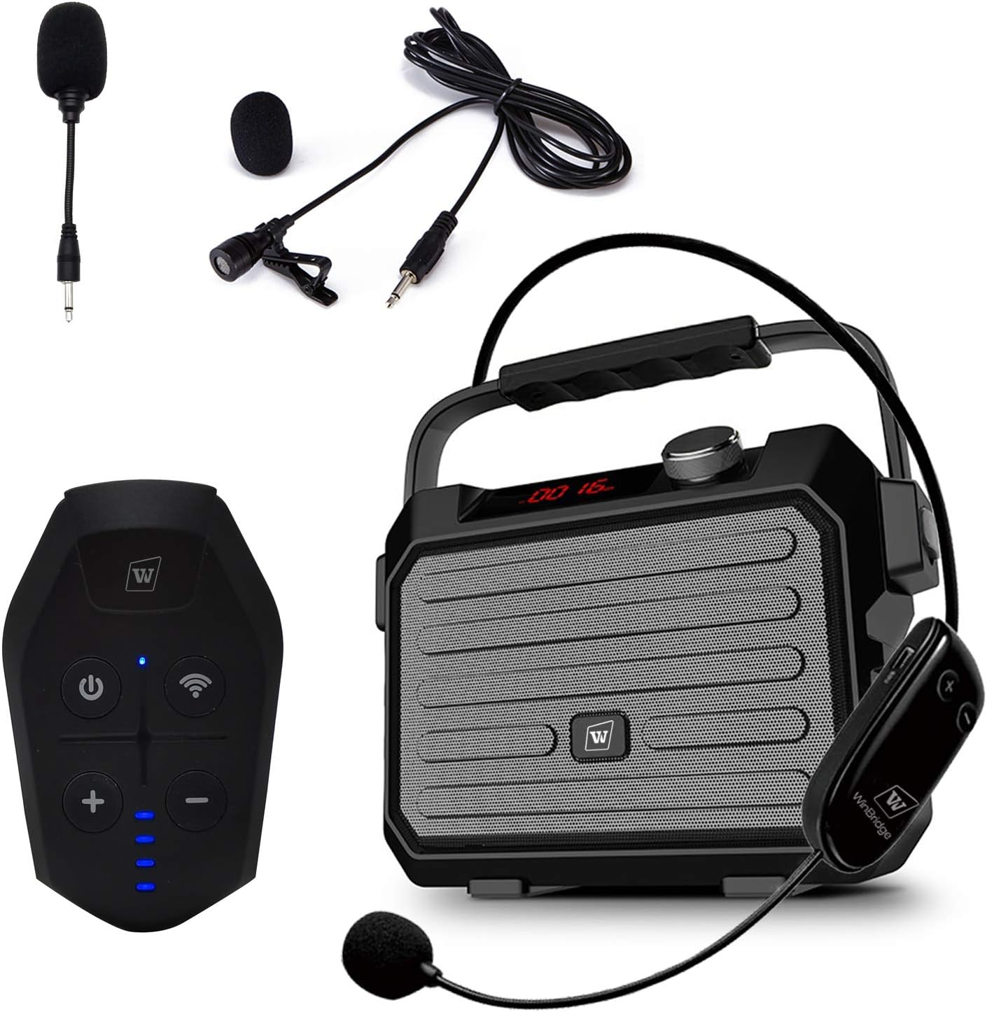 Wireless PA System with Wireless Headset Microphone Lavalier Lapel Microphone Transmitter, 30W Wireless Voice Amplifier Portable Rechargeable Bluetooth Loudspeaker Speaker for Teachers etc
