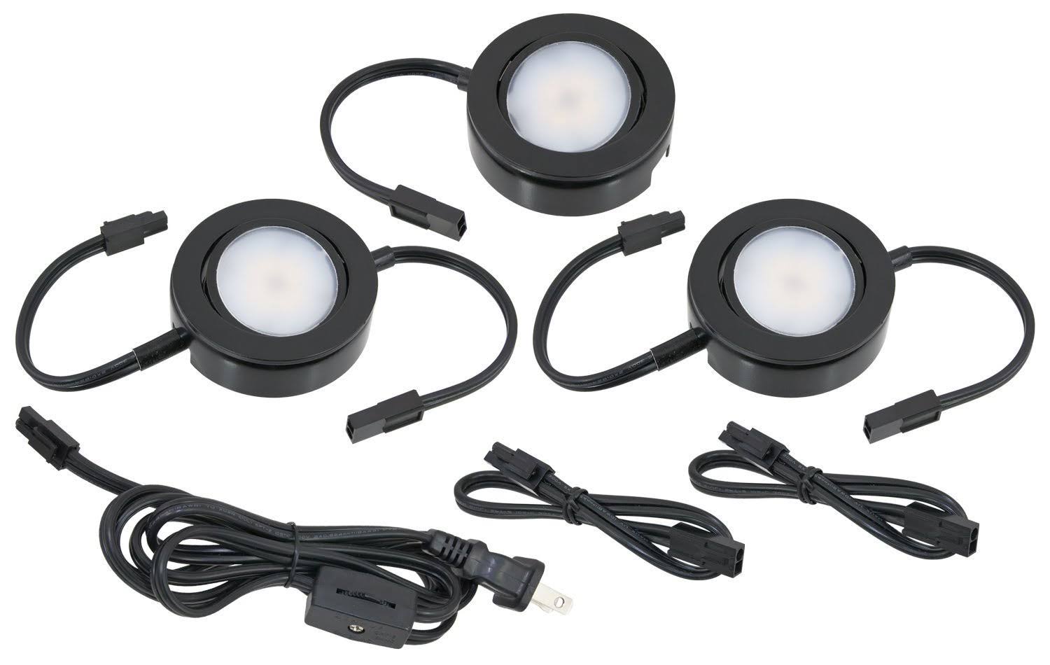 American Lighting MVP-3-BK LED MVP 3-Puck Light Kit with Roll Switch and 6& Power Cord, Dimmable, 4.3W, Black