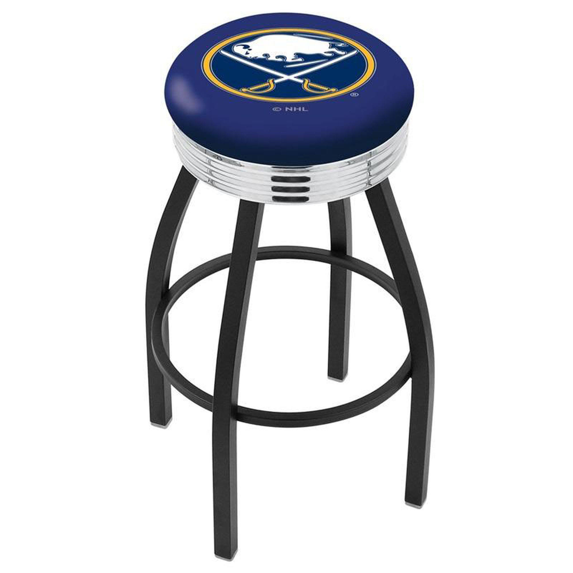 Holland Bar Stool 25x22 L8B3C - Black Wrinkle Buffalo Sabres Swivel Bar Stool with Chrome
