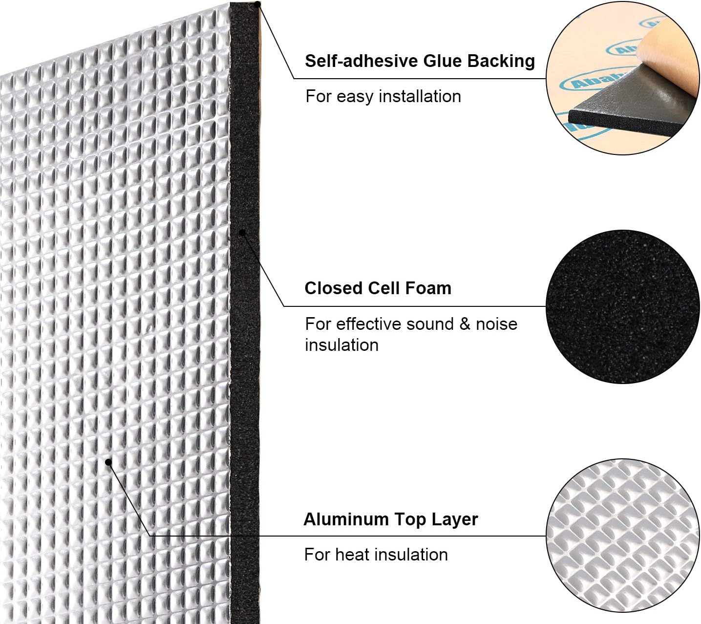 Abahub 236 mil 21 sqft Car Sound Deadener Hood Firewall Heat Shield Insulation Pad Automotive Sound Deadening Mat Aluminum Roll 78