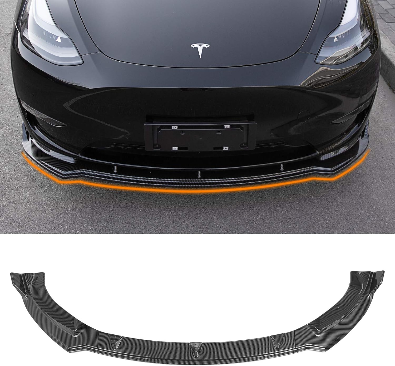 Fit Tesla Model Y Front Bumper Lip Kit Car Mods Spoilers For Tesla Model Y Accessories 2020 2021 2022 (Glossy Carbon Fiber Pattern)
