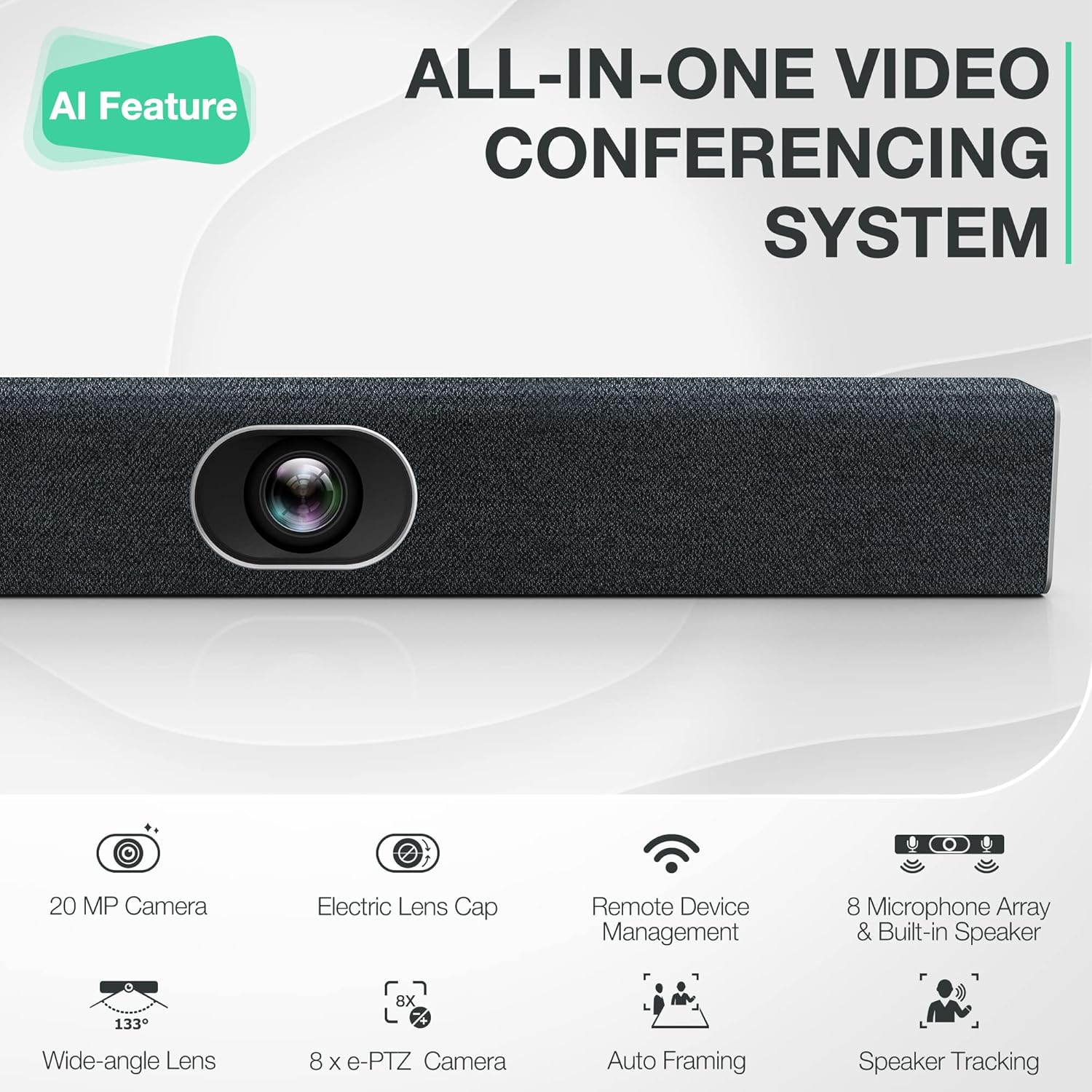 Yealink Video and Audio Conferencing System Conference Room Camera Video Bar UVC40 for Office Meeting Rooms Teams Zoom Certified 133° Super Wide Angle Lens Speaker Tracking