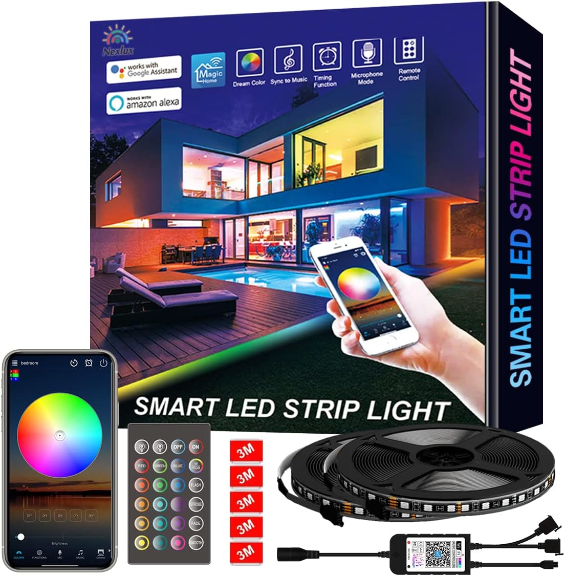 Nexlux WiFi LED Strip Lights, 32.8ft 300 LEDs Waterproof WiFi Smart Phone Controlled Light Strip LED Kit 5050 LED Lights,Working with Android and iOS System,Alexa, Google Assistant Pack of 2