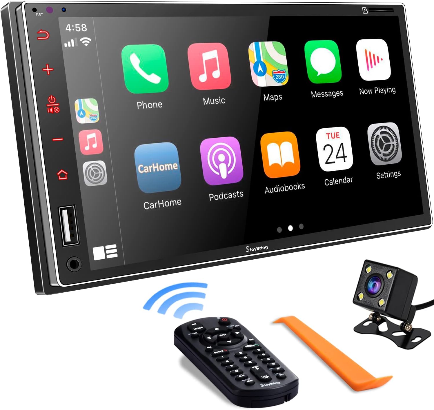 7 Inch Double Din Car Stereo with Voice Control Carplay, HD Touchscreen Car Radio with Bluetooth 5.2, Mirror Link, Subwoofer, Steering Wheel Control, Backup Camera, USB/SD Port, A/V Input, FM/AM