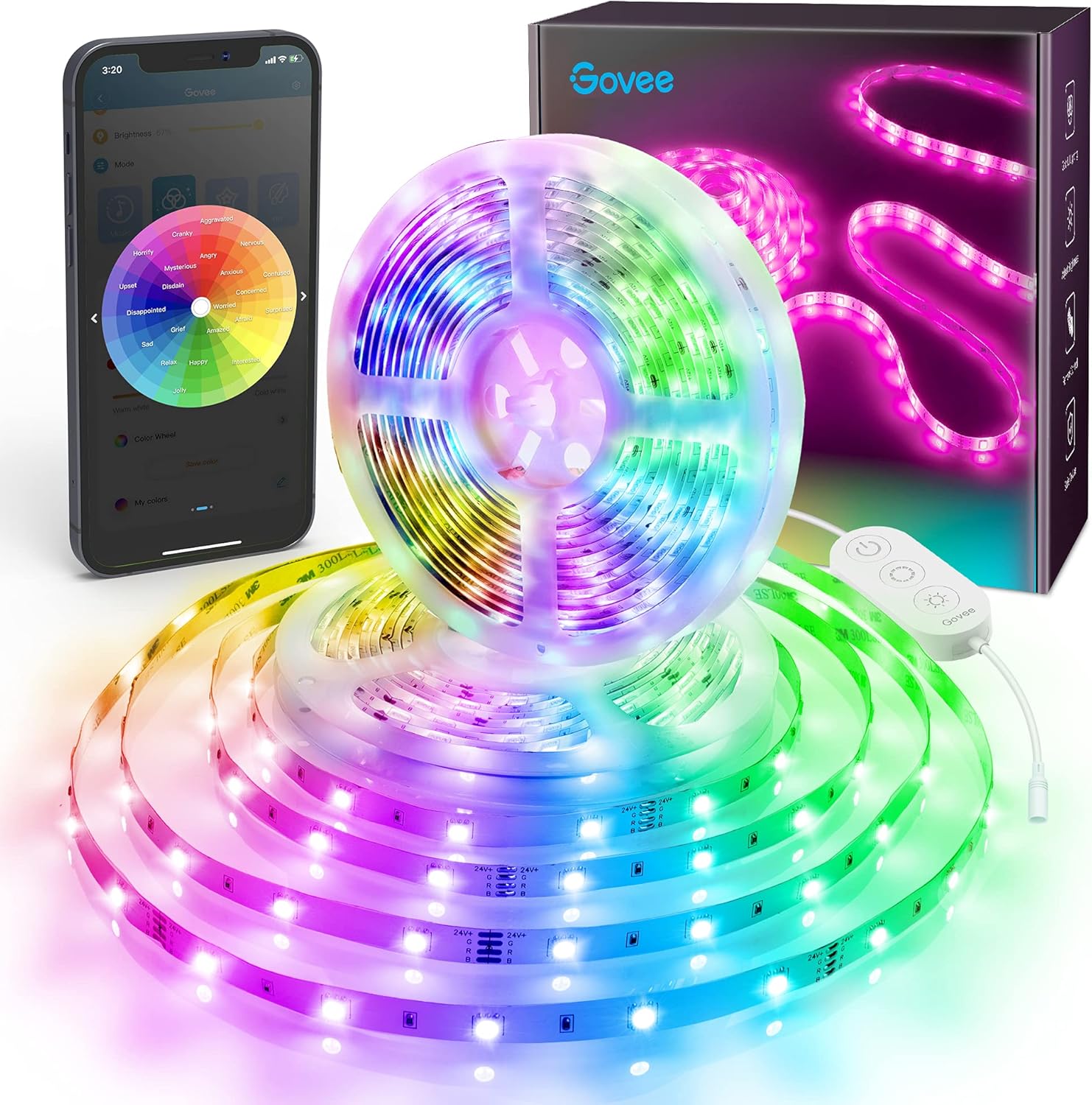 Govee Smart LED Strip Lights, 65.6ft WiFi LED Lights, Work with Alexa and Google Assistant, App Control, DIY Mode and Music Sync RGB Strip Lights for Bedroom, Living Room, Kitchen (No Remote Control) Pack of 2