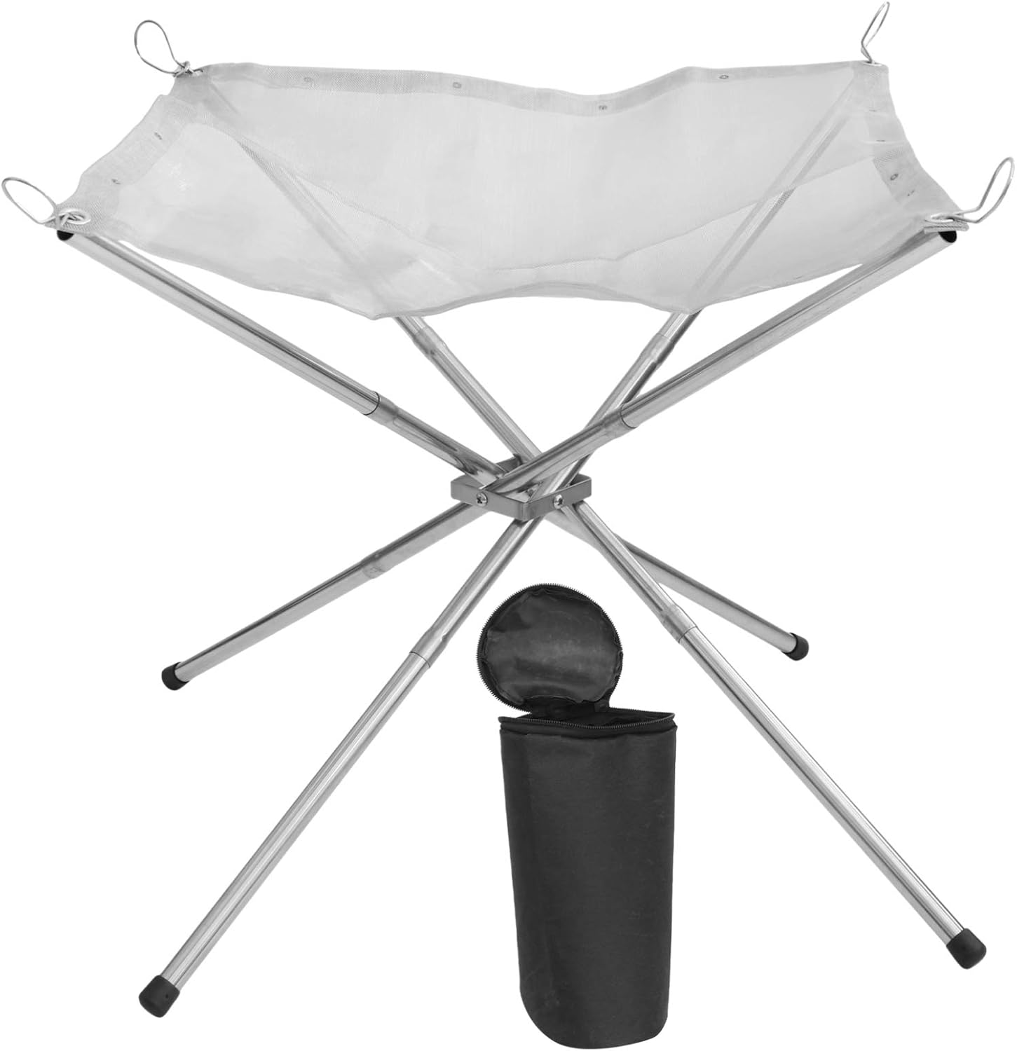 YARDWE 1 Set Portable Fire Pit Outdoor Camping Pits Foldable Wood Campfire Gas Burning Firepit Patio Fireplace Small Grill Bonfire Poker for BBQ Backyard Beach (Silver)