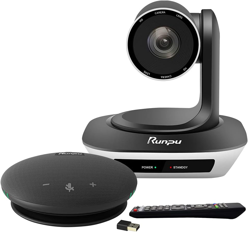 Runpu Video Conferencing System Bundle HD1080P PTZ Conference Room Camera and Wireless&Bluetooth&USB Conference Microphone and Speaker W26 Pack of 2
