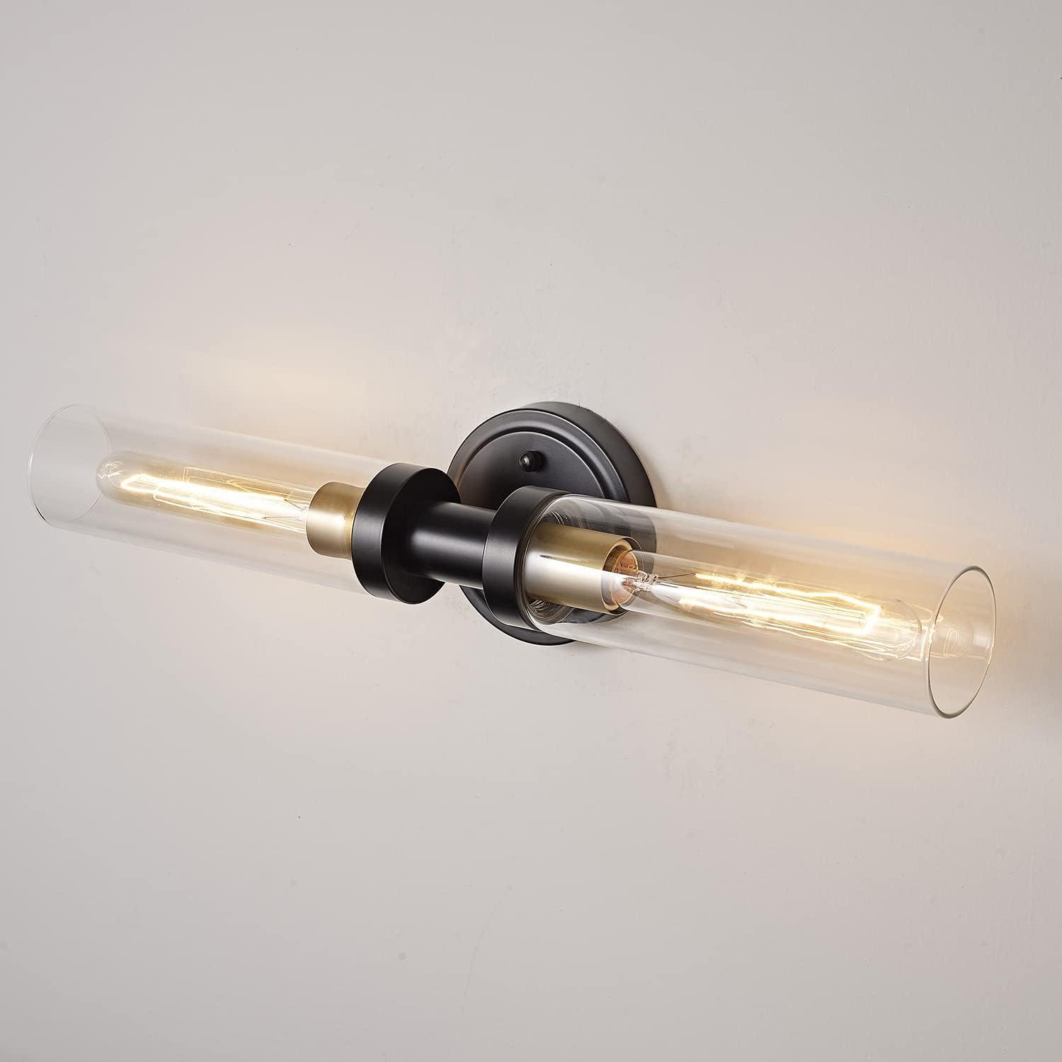 21.3'' Sconce Wall Lighting with Clear Glass, Modern Bathroom Vanity Light Fixtures, 2-Light Wall Mounted Lamp for Mirror Bedroom Living Room Stairs Hallway, Black and Gold Brushed Brass