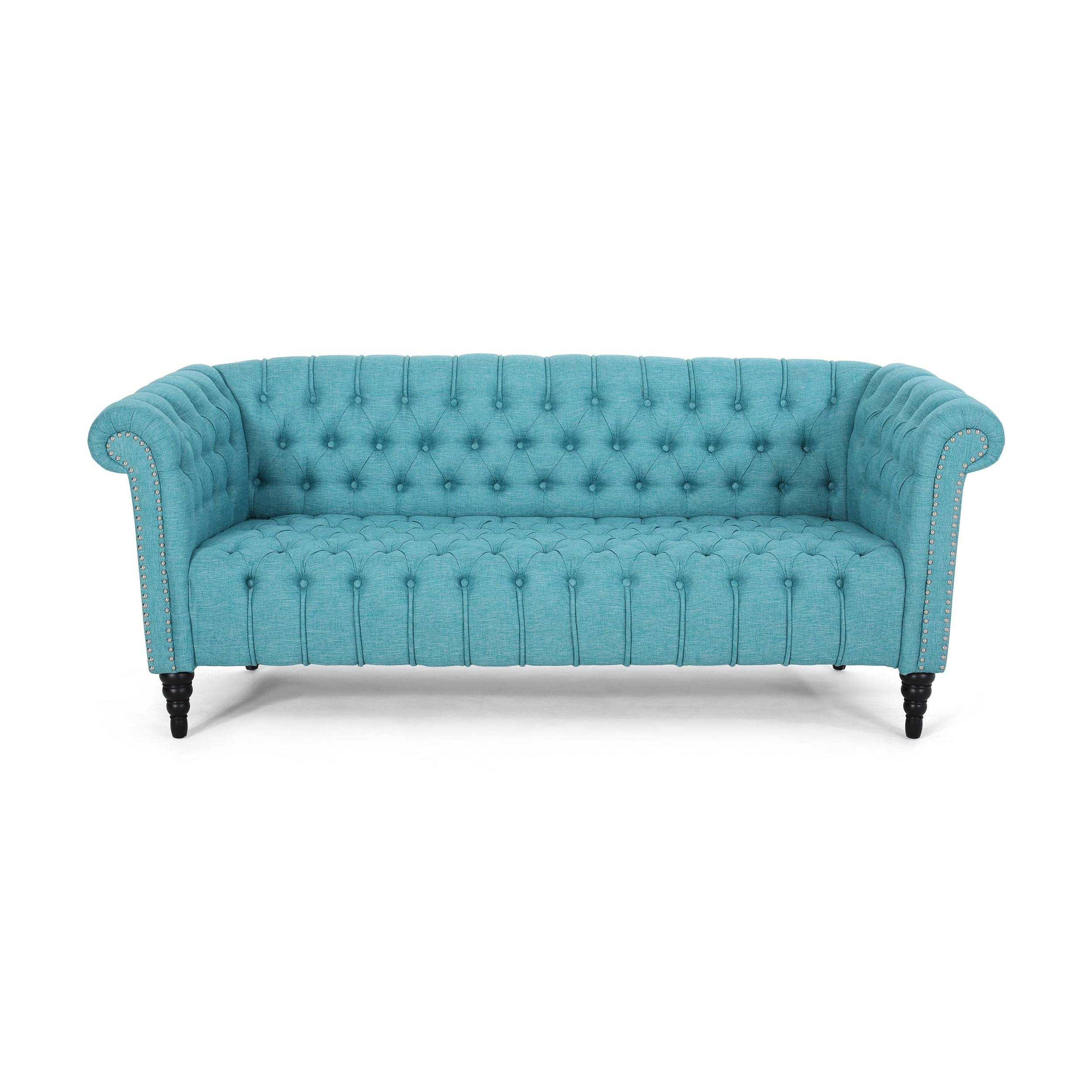 Barneyville Traditional Tufted Chesterfield Sofa by Christopher Knight Home - Teal, Black