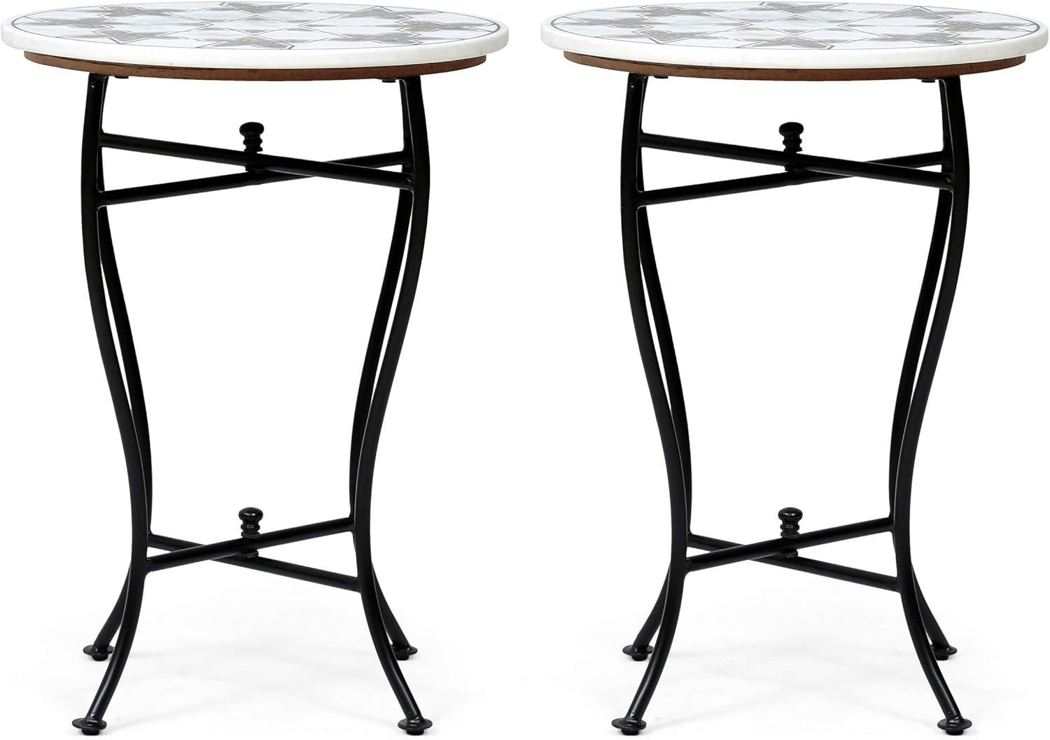 Christopher Knight Home Leander Handcrafted Boho Marble Mosaic End Table (Set of 2), White + Black
