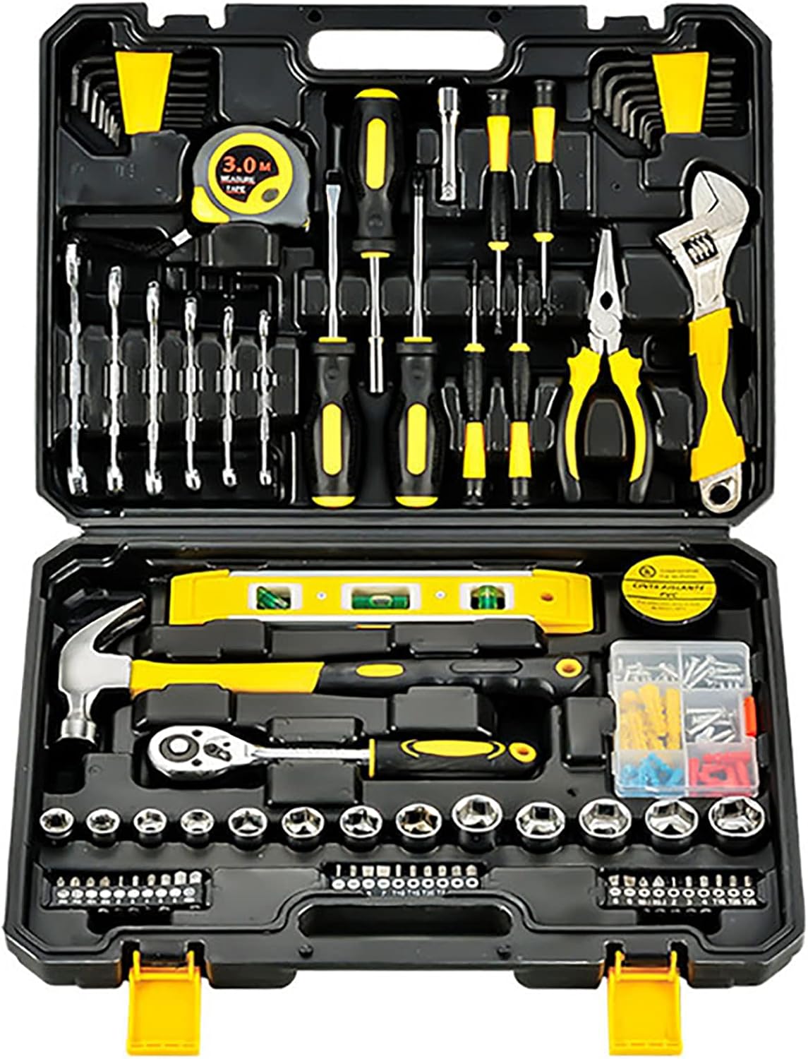 Ripficevan 108 Piece Tool Combination Package Mixed Tool Set Hand General Household Hand Tool Kit for Mechanical Repair, DIY, Home Maintenance