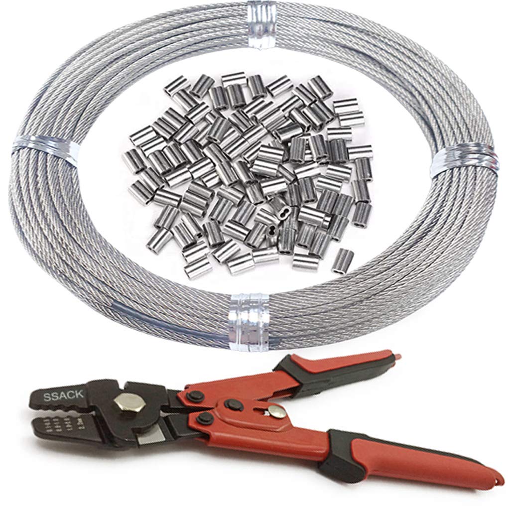 Ssack - 304 Stainless Steel Cable Wire Rope 1/16 x 164ft Cutter&Crimping Tool and Sleeve100pcs