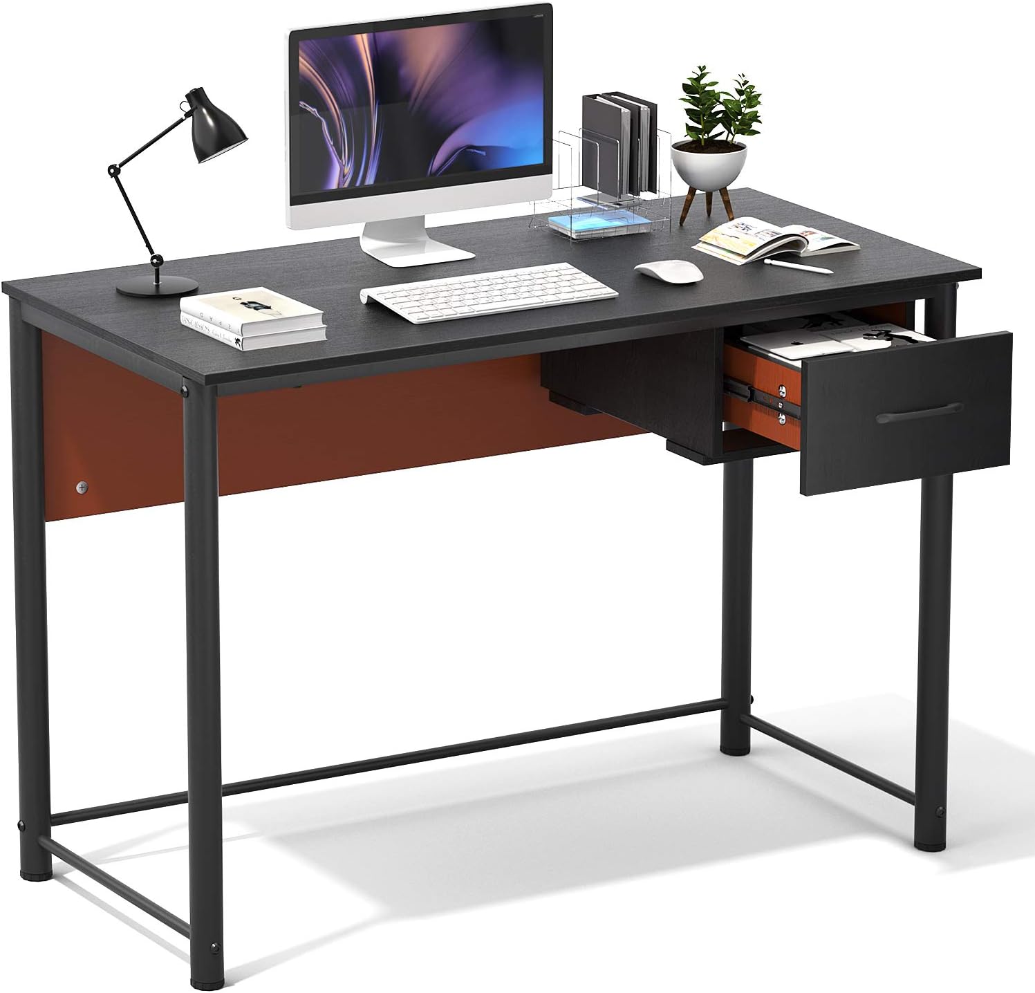 Desk Computer Desk 55 Inch Home Office Study Writing Desk Modern Simple Sturdy PC Laptop Desk Table Gaming Desks Wooden Desk Space Saving Easy to Assemble Desk, Rustic Brown and Black