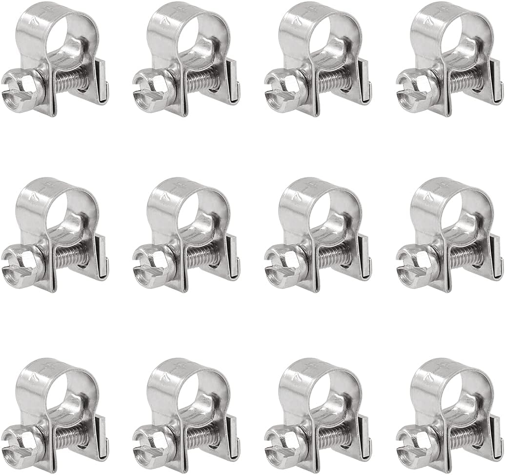 Glarks 12Pack 7-9mm Stainless Steel Mini Fuel Injection Hose Clamps Adjustable Pipe Hose Clip Tube Clamps Set (9/32''-11/32'' Dia)
