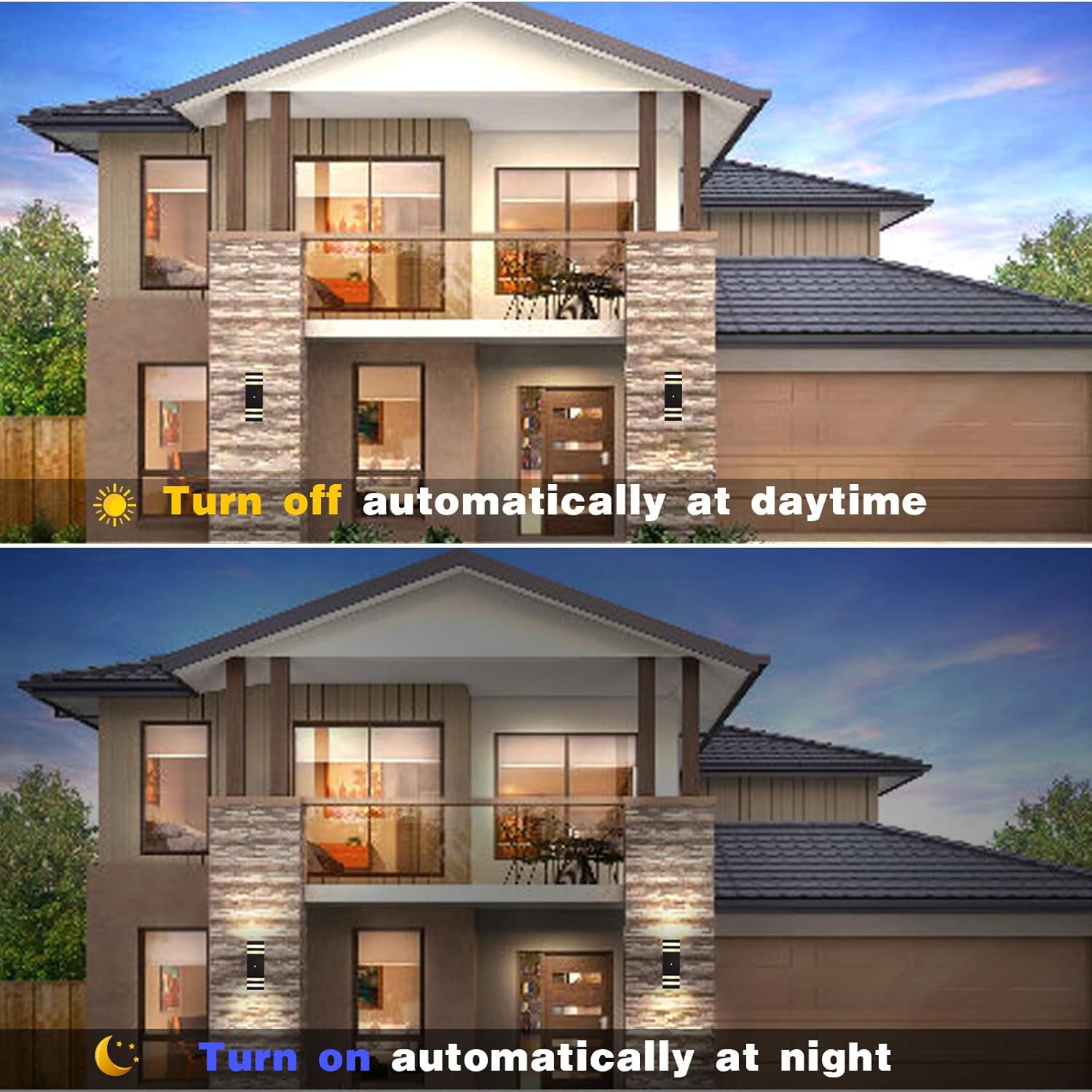 DASTOR Dusk to Dawn Outdoor Wall Sconces 2 Pack, 3000K Warm White Up and Down Wall Lights Outdoor, Aluminum Exterior LED Light Fixtures for Porch Patio Garage